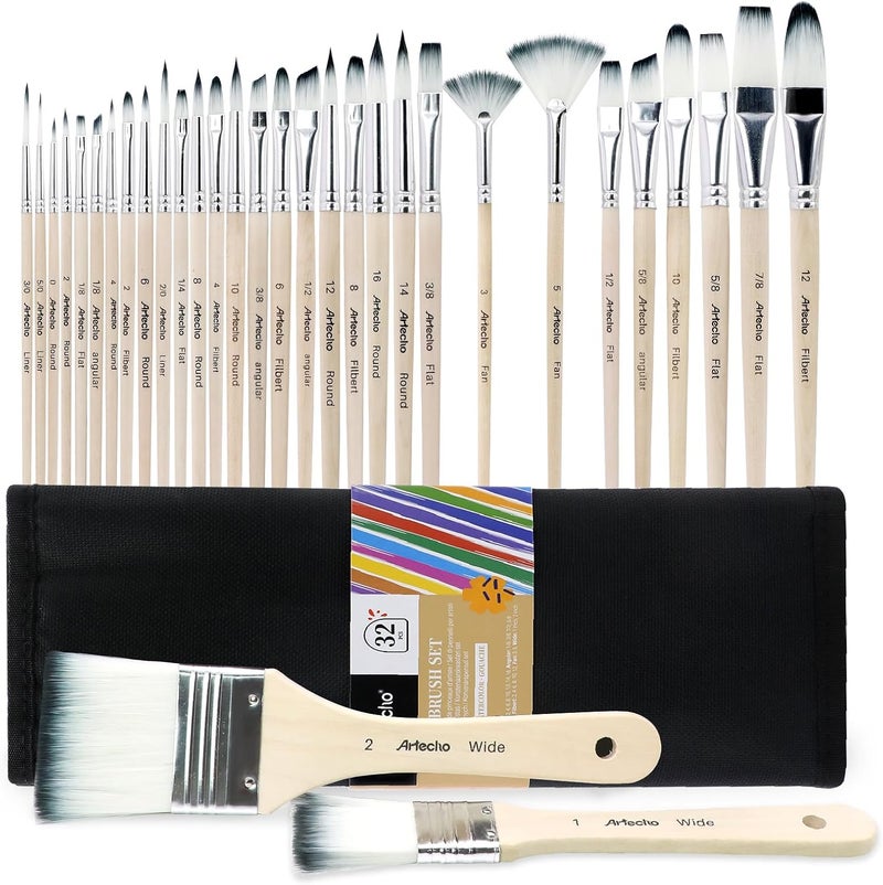 Artecho 32 PCS Paint Brushes for Acrylic Painting, Acrylic Paint Brushes for Oil, Watercolor, Acrylic, Gouache and Canvas Painting - Image 1